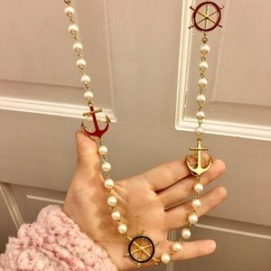 Nautical Blue/Red/WhitePearl Long Hanging Necklace